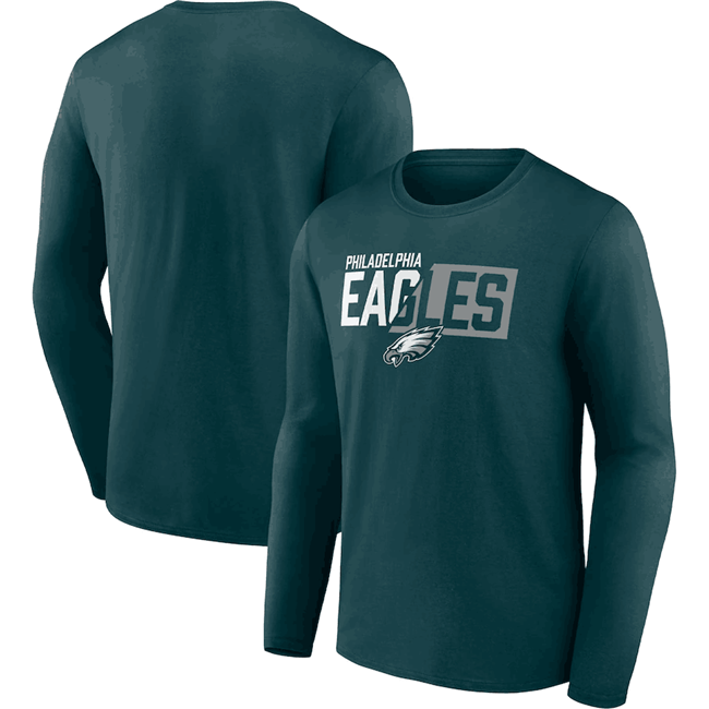 Men's Philadelphia Eagles Green One Two Long Sleeve T-Shirt